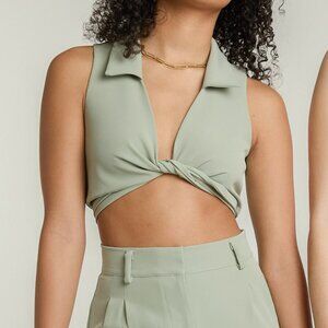 Green Wrap Collared Tank Top